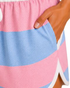 ชุดนอนผ้าซาตินลายทางสีชมพูและสีฟ้าอ่อนสำหรับผู้หญิง เสื้อกล้ามแขนกุดพร้อมกางเกงขาสั้นผูกเชือก ชุดลำลองสุดหรู - Product Image 4