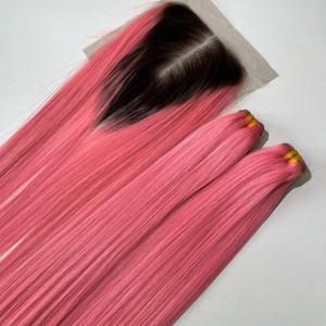 วิกผมตรงแบบกระดูกสองชั้นสำหรับต่อผมมนุษย์แท้เวียดนาม100% สีชมพูออมเบร - Product Image 3