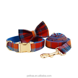 Collier et laisse pour chien Petkaa à motif écossais bleu et rouge avec nœud papillon, accessoire pour animaux de compagnie, logo personnalisé pour la vente au détail et les marques - Product Image 3