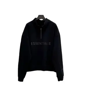 ESSENTIALS KAREEM pull double ligne poitrine essentiel ample col montant pull jeunesse décontracté demi fermeture éclair pull hommes