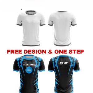 Camiseta de Fútbol Personalizada Negra y Azul con Estampado por Transferencia de Calor, 100% Poliéster, Cuello en V, Manga Corta, Transpirable, Absorbe la Humedad, Unisex - Product Image 4