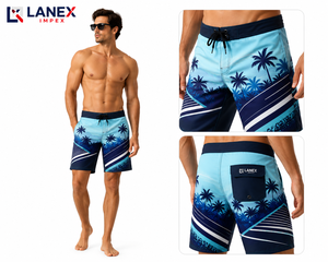 Custom <b>Men's</b> Tropical Palm Print Board <b>Shorts</b> Quick Dry 4 Way Stretch Surf Swim Trunks Beach Boardshorts Water Sports Beachwear - Product Image 5
