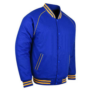 Men's Blue Varsity Jacket With Yellow Trim Regular Fit Casual Baseball Style Bomber <b>Coat</b> Solid Color Polyester Material - Product Image 6