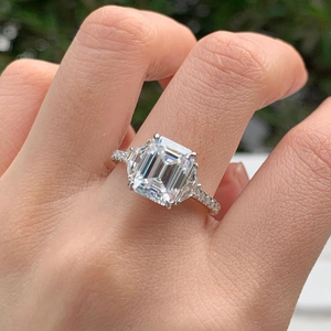 925 Sterling <b>Silver</b> 3ct <b>Emerald</b> Cut Moissanite Luxury <b>Ring</b> Rhodium Plated Prong Set Wedding Engagement Jewelry for Women - Product Image 1