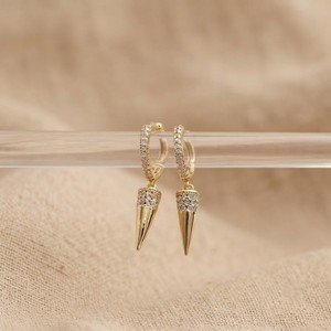 925 Silver Spike Hoop <b>Earrings</b> CZ Diamond Inlay Women Everyday Wear Luxury <b>Fine</b> Jewelry Gift - Product Image 4