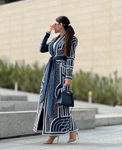 Women's Navy <b>Chiffon</b> Embroidered Solid Beaded Floor-Length Modest V-Neck Long Sleeve Wrap Style Evening Formal Dress Natural - Product Image 5