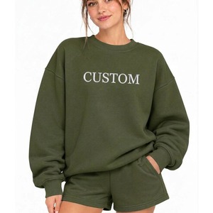 Fabricantes de Ropa, Sudadera y Pantalones Cortos de Algodón Personalizados con Logotipo, Conjunto de 2 Piezas de Felpa Informal para Mujer - Product Image 3