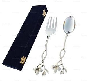 Juego de Cuchara y Tenedor de Té con Diseño de Flor Plateada, Mango Largo, Acabado Espejo, Regalo de Boda, Cubertería Creativa - Product Image 6