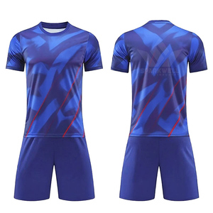 Maillot de football géométrique bleu pour homme, kit sublimé à manches courtes, anti-humidité, séchage rapide, polyester, uniforme d'équipe personnalisé avec - Product Image 1
