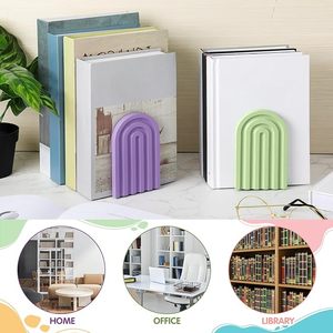 Boho Arch <b>Wooden</b> Bookends Decorative <b>Rainbow</b> Book Stoppers with Non Slip Metal Base for Bookshelves Home Office Desk Decor - Product Image 3