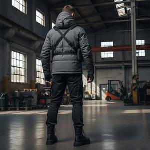 Veste tactique matelassée grise à capuche pour homme, coupe-vent, épaisse, pour le travail, avec bretelles - Product Image 6