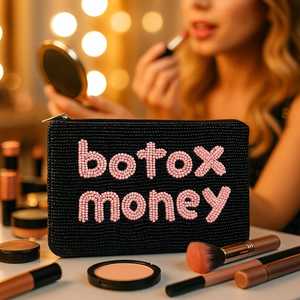 Handmade Beaded Black Rectangular <b>Purse</b> With <b>Pink</b> Botox Money Lettering Textile Craft Art Personalized Gift - Product Image 4