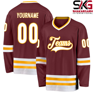 Maillot de hockey sur glace personnalisé, 100% polyester, nom de l'équipe, numéro, col en V, manches longues, uniforme sportif - Product Image 6