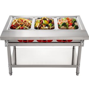 Scaldavivande Elettrico Commerciale Manuale a 3 Vasche, Scaldavivande a Vapore da 18 Quarti con Coperchi e Tagliere da 7 Pollici in Acciaio Inox per Alimenti - Product Image 1