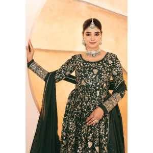 Magnifique robe Anarkali pour femmes pour les fêtes, comprend un pantalon et un dupatta - Ensemble parfait pour les fêtes - Product Image 4