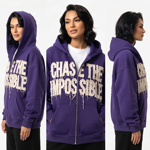 Drop-Shoulder Heavyweight 400GSM Terry Cotton Hoodie Women's Custom <b>Distressed</b> Embroidery Printed Hood <b>Top</b> Ladies Street Style - Product Image 5
