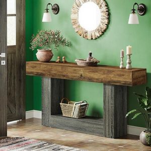 Consolle vintage in legno da 63 pollici con 2 ripiani e base a U - Product Image 2