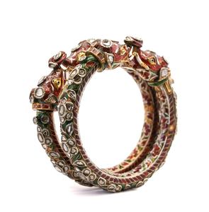 Bracelets ethniques pour femmes en or massif 22 carats avec diamants et pierres naturelles taille poire en émail rouge, bracelets de mariage - Product Image 3