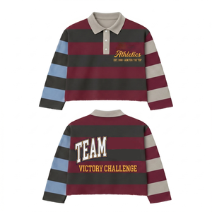 Camiseta de Rugby para Mujer, 280 GSM, Jersey de Algodón, Verde con Rayas Blancas, Manga Larga, Bordado Personalizado, Logotipo Impreso, Camisetas de Rugby Femeninas - Product Image 6