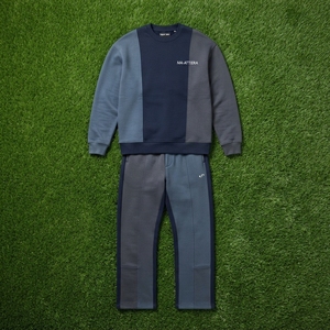 Ensemble sweat-shirt et pantalon de survêtement pour homme, col rond, couleurs contrastées, bleu marine et gris, streetwear décontracté, vêtements assortis, logo personnalisé - Product Image 6