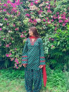 <b>Women</b> Traditional Cotton Printed Salwar <b>Suit</b> Green Red Casual Loose Fit Ankle-Length Summer India Pakistan Style - Product Image 1