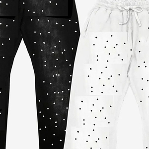 Customized Loose Fit Rhinestone Studded Flare Pants Premium Heavyweight Distressed Fleece Sweatpants <b>Y2K</b> Unisex Ripped <b>Tracksuit</b> - Product Image 4