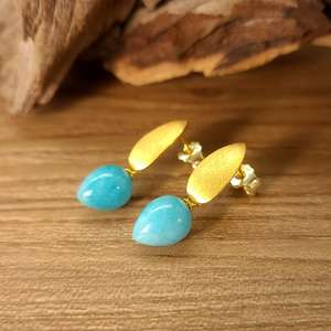 Boucles d'oreilles en amazonite naturelle, argent sterling 925, plaqué or 14 carats, pierre précieuse bleue - Product Image 5