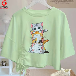 Camiseta Corta de Manga Corta para Mujer, Personalizada, Ecológica, Transpirable, con Logotipo Personalizado, Cuello Redondo, Alta Calidad - Product Image 2