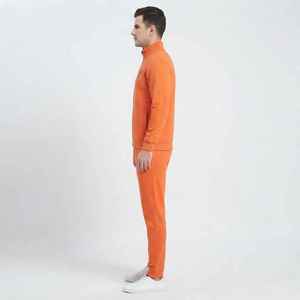 Survêtement homme Hawk Eye orange, fermeture éclair intégrale, col montant, couleur unie, coupe décontractée, 100% coton, style automne - Product Image 3