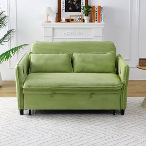 Sofá Cama Multifuncional Verde de 65.74 Pulgadas con Tela a Rayas con Letras para Dormitorios y Salas de Estar con Reposabrazos - Product Image 6