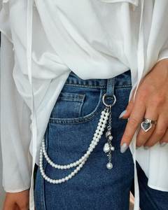 Pink Flower Pearl Bead Keychain <b>Charm</b> Women Bag Pendant Jeans Belt Loop Accessories Y2K Beaded <b>Keyring</b> Fashion Jewelry Gift - Product Image 3