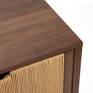 Modern Wooden Storage <b>Cabinet</b> Made of Quality Solid Wood with Rattan Weave and <b>Walnut</b> Color for Indoor Use. - Product Image 5