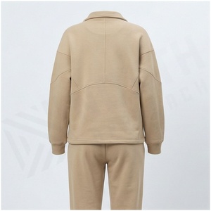 <b>Women</b> 100% Cotton Midweight Fleece Tracksuit Set Full <b>Zip</b> Stand Collar Solid Color Casual Autumn Jogger Sweatpants & Jacket - Product Image 2