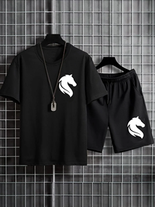 Conjunto de Camiseta y Pantalones Cortos para Hombre, Verano, Casual, Deportivo, Dos Piezas, Transpirable, para Gimnasio, Correr, Ropa Deportiva Urbana - Product Image 4