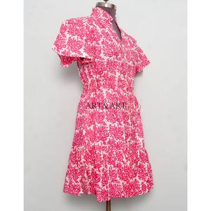 Women's Floral Print V-Neck <b>Wrap</b> Dress <b>Pink</b> Fit Flare Mini Dress short Sleeves Digital Printing Casual Dress For Women - Product Image 5