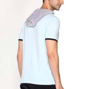 เสื้อยืดแขนสั้นมีฮู้ดสีฟ้าอ่อนสำหรับผู้ชาย ทรงเข้ารูป ผ้าถัก สวมใส่สบาย ระบายอากาศได้ดี สีพื้น ผ้าโพลีเอสเตอร์ เหมาะสำหรับฤดูร้อน - Product Image 3