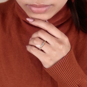 Round Cut Diamond Engagement Ring 14K Gold Dainty Three Stone Ring Minimalist Bridal Ring Slim Stackable Promise Gift For Her - Product Image 4