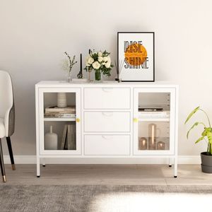 Buffet en acier et verre trempé blanc 41,3"x13,8"x27,6" - Product Image 1