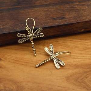 Wholesale Vintage <b>Gold</b> Dragonfly <b>Earrings</b> for Women, Brass Insect Drop <b>Earrings</b>, Boho Animal Jewelry, Fashion Hook <b>Dangle</b> - Product Image 3