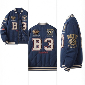 Blouson Bomber Homme Personnalisé avec Écussons Brodés – Veste d'Hiver Style Universitaire à Boutons, Col Montant, en Polyester et Nylon - Product Image 5