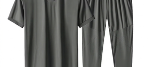 Ensemble de survêtement d'été pour homme, col en V, manches courtes, couleur unie, léger, respirant, pantalon décontracté avec cordon de serrage - Product Image 6