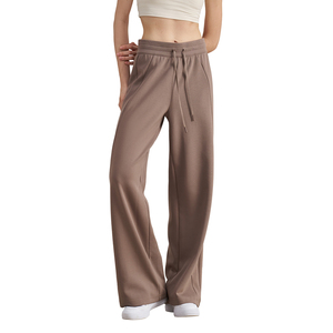 Pantalon de yoga évasé taille mi-haute avec couche d'air confortable, cordon de serrage à la taille et poches, motif uni, en toile, style jogger - Product Image 6