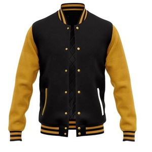 Custom Logo <b>Mens</b> Vintage Varsity Jacket Stand Collar Leather Sleeves Embroidered Autumn Letterman Baseball Style Black - Product Image 1