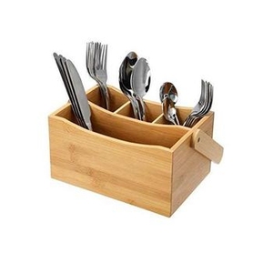 Organizador de Cubiertos de Bambú Natural con Asa, 4 Compartimentos, Portátil, para Picnic y Buffet - Product Image 1