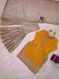Conjunto Grace Sharara Shimmer Bloom, Conjunto Elegante con Bordados, Estilo Festivo, Diseño Étnico, Moda Femenina - Product Image 1