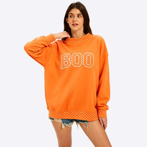 Sweat-shirt d'hiver surdimensionné à col montant pour femme, personnalisé OEM, avec épaules tombantes, motif à pois contrastant et broderie graphique, pull-over - Product Image 3
