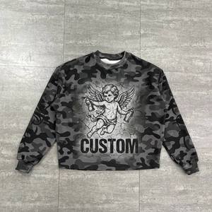 Sweat-shirt court en coton épais personnalisé, coupe carrée, imprimé DTG intégral, motif camouflage, effet délavé soleil, délavé à l'acide, vieilli, en tissu gaufré - Product Image 3