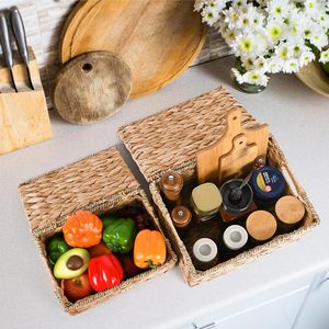 High Quality Eco-Friendly Rustic Water Hyacinth Set 3 Woven <b>Storage</b> <b>Baskets</b> Lid Customized Color Multi-Purpose Home Restaurant - Product Image 5