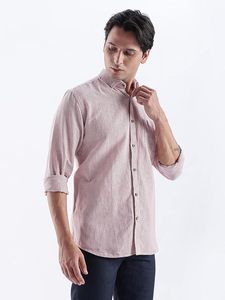 Chemise en lin rayée décontractée pour homme, résistante à l'eau, anti-taches, anti-odeurs, lin du Kansas, col boutonné dissimulé - Product Image 2