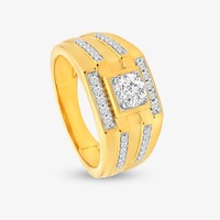 Bague de fiançailles large pour homme en or jaune 14 carats avec diamant de laboratoire rond de 1,25 carat